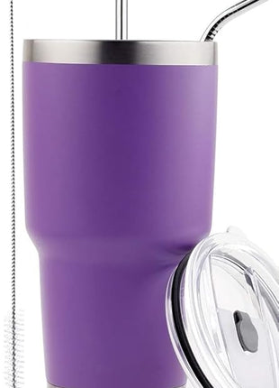 D·S 30oz Purple Tumbler Stainless Steel Double Wall Vacuum Insulated Mug with Straw and Lid, Cleaning Brush for Cold and Hot Beverages (30oz Purple)…