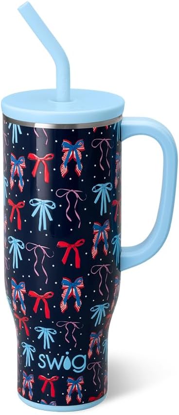 Swiglife 30oz Mega Mug, 30oz Tumbler with Handle and Straw, Large Insulated Tumblers, Cup Holder Friendly Travel Mug, Stainless Steel 30 oz Tumbler, Reusable Water Bottle (Miss Independence)