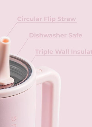 HydroJug Traveler - 32 oz Water Bottle with Handle & Flip Straw - Fits in Cup Holder, Leak Resistant Tumbler-Reusable Insulated Stainless Steel & Rubber Base - Gifts for Women & Men, Pink Sand