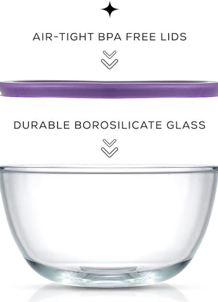 JoyJolt Kitchen Mixing Bowls - 8pc Glass Bowls with Lids Set Neat Nesting - Large Mixing Bowl Set, Batter Bowl, Salad Bowl with BPA-Free Lid