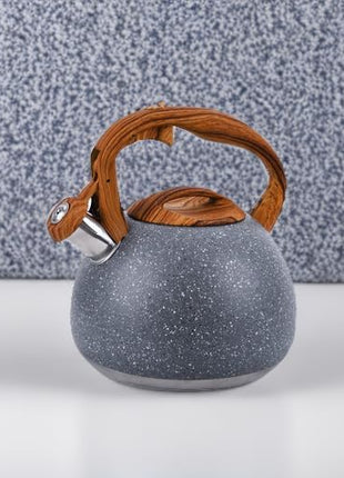 Tea Kettle, 3.2 Quart Whistling Tea Kettle Stovetop, Tea Pots for Stove Top Food Grade Stainless Steel with Wood Pattern Handle, Grey Teapot