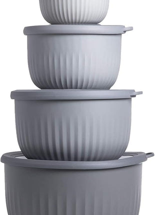 COOK WITH COLOR Prep Bowls with Lids- Wide and Deep Nesting Plastic Small Mixing Bowl Set with Lids, 8 Piece Set - Deep Bowls, Gray