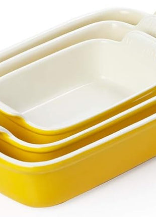 Sweejar Baking Pans Set, Ceramic 9x13 Baking Dish with Handle, Rectangular Casserole Dishes for Oven, Bakeware Sets of 3, Durable Lasagna Pan Deep for Kitchen, Banquet, Wedding Gift(Yellow)