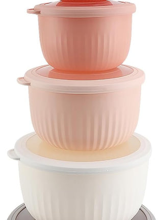 COOK WITH COLOR Prep Bowls with Lids- Wide and Deep Nesting Plastic Small Mixing Bowl Set with Lids, 12 Piece Set - Deep Bowls, Grey/Pink