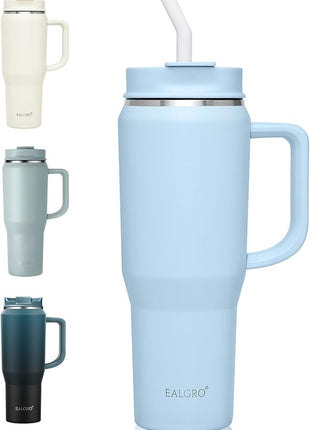 40 oz Tumbler with Handle, Insulated Tumblers with Lid and Straw, Large Metal Sports Water Bottle Jug, Thermal Stainless Steel Travel Coffee Mug Cup, Blue