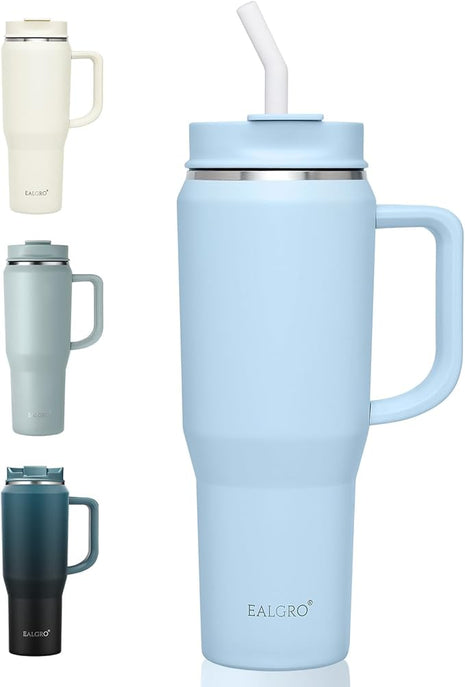 40 oz Tumbler with Handle, Insulated Tumblers with Lid and Straw, Large Metal Sports Water Bottle Jug, Thermal Stainless Steel Travel Coffee Mug Cup, Blue