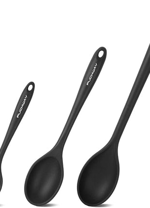 3 Pcs Silicone Spoons Set of 7.9 10.6 14.2 inch for Cooking, Heat Resistant Kitchen Spoons for Mixing, Stirring, and Serving, Small to Large Non Stick (Black)