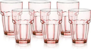 Bormioli Rocco Rock Bar 12.5 oz. Long Drink Stackable Tempered Beverage Glasses for Cold Drinks, Water, and Cocktails, Set of 6, Peach