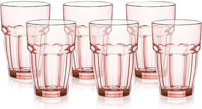 Bormioli Rocco Rock Bar 12.5 oz. Long Drink Stackable Tempered Beverage Glasses for Cold Drinks, Water, and Cocktails, Set of 6, Peach