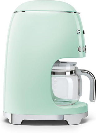 Smeg 50's Retro Style Aesthetic Drip Coffee Machine with 10 Cup Glass Carafe, Auto Start Feature, Keep Warm Plate, and Two Coffee Strength Settings (Pastel Green)