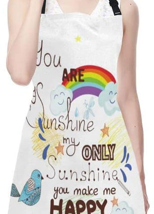 EKOBLA You Are My Sunshine Aprons Bird Cloud Sun Rainbow Waterproof Resistant Chef Cooking Kitchen BBQ Adjustable Aprons for Women Men 27x31 Inch