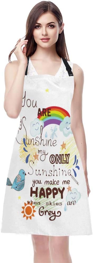 EKOBLA You Are My Sunshine Aprons Bird Cloud Sun Rainbow Waterproof Resistant Chef Cooking Kitchen BBQ Adjustable Aprons for Women Men 27x31 Inch