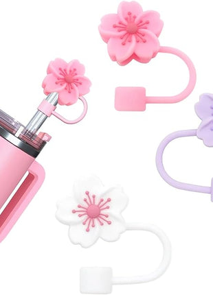Silicone Straw Caps for 10mm Tumblers | Reusable Dust-Proof Straw Toppers Compatible with Stanley 30oz & 40oz Tumblers (Purple Flower 3pc)