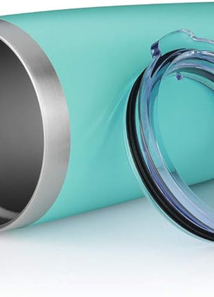 20oz Tumbler Bulk Stainless Steel Vacuum Insulated Tumblers with Lid Double Wall Travel Mug, Powder Coated Coffee Cup, Suitable for Ice Drinks and Hot Beverage (Light blue 12pack)