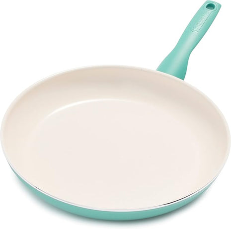 GreenPan Rio Healthy Ceramic Nonstick 12" Frying Pan Skillet, PFAS-Free, Dishwasher Safe, Turquoise