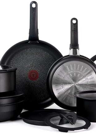 T-fal Ingenio Expertise Non Stick Cookware Set 14 Piece, Induction Oven Broiler Safe 500F, Detachable/Removable Handle, Kitchen, Pots and Pans, RV, Camping, Fry Pans, Saucepans, Dishwasher Safe Black