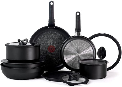 T-fal Ingenio Expertise Non Stick Cookware Set 14 Piece, Induction Oven Broiler Safe 500F, Detachable/Removable Handle, Kitchen, Pots and Pans, RV, Camping, Fry Pans, Saucepans, Dishwasher Safe Black
