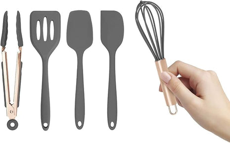 COOK WITH COLOR Silicone Cooking Utensils, Kitchen Utensil Set, Easy to Clean Silicone Kitchen Utensils, Cooking Utensils for Nonstick Cookware, Kitchen Gadgets Set, Mini, Gray