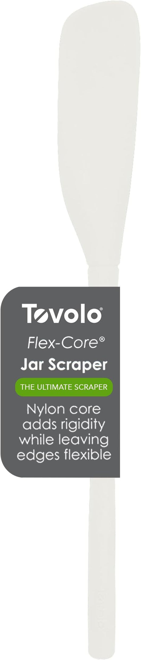 Tovolo Flex-Core Silicone Spatula Jar Scraper, White - Long-Handled Rubber Spatula with Angled Head for Scooping & Scraping - Heat-Resistant Spatulas for Kitchen Use, Dishwasher Safe & BPA-Free