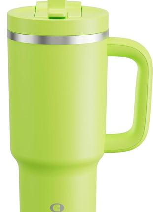 32 oz Tumbler with Handle and Straw: Stainless Steel Insulated Tumbler Keeps Cold for 24 Hours, Leakproof Travel Cup Fits in Cup Holder and BPA-Free,Sharp Green