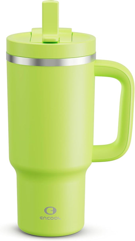 32 oz Tumbler with Handle and Straw: Stainless Steel Insulated Tumbler Keeps Cold for 24 Hours, Leakproof Travel Cup Fits in Cup Holder and BPA-Free,Sharp Green
