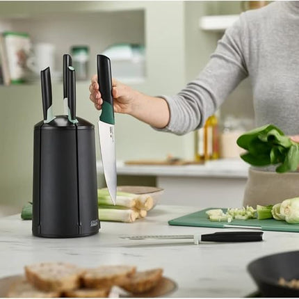 Joseph Joseph Elevate Knives 5-piece Carousel Set, Japanese Stainless Steel Knife Block - Editions - Sage Green and Black