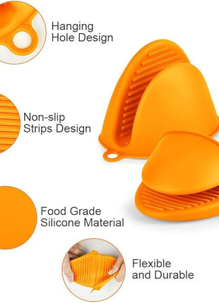 AUAUY 1 Pair Mini Silicone Oven Mitts, Heat Resistant Pot Holders Mitts, Cute Oven Pinch Grip Gloves, Small Potholders for Kitchen, Air Fryer Mitts Pair for Cooking, Baking and Grilling (Orange)