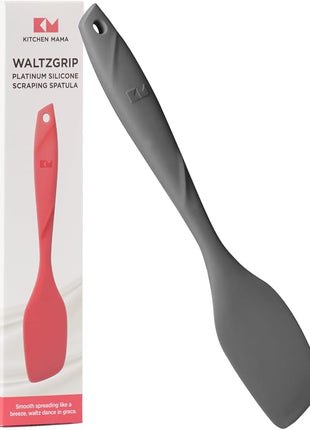 Kitchen Mama WaltzGrip Platinum Silicone Scraping Spatula: Heat Resistant, Seamless, Non Stick for Frying Pan Cookware, Safe, Flexible Bowl Scraper - Ideal for Mixing, Baking, Stirring (Metal Gray)