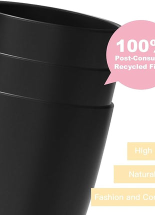 Homienly Wheat Straw Cups, 20 OZ Drinking Cups Set of 6, Plastic Cups Reusable, Stackable Kitchen Cups Set, Dishwasher Safe Water Glasses, Unbreakable Drinking Glasses for Camping, Traveling - Black