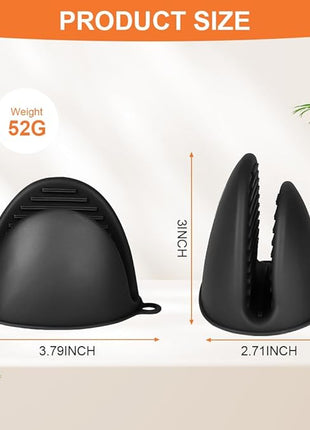 AUAUY 1 Pair Mini Silicone Oven Mitts, Heat Resistant Pot Holders Mitts, Cute Oven Pinch Grip Gloves, Small Potholders for Kitchen, Air Fryer Mitts Pair for Cooking, Baking and Grilling (Black)