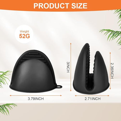 AUAUY 1 Pair Mini Silicone Oven Mitts, Heat Resistant Pot Holders Mitts, Cute Oven Pinch Grip Gloves, Small Potholders for Kitchen, Air Fryer Mitts Pair for Cooking, Baking and Grilling (Black)