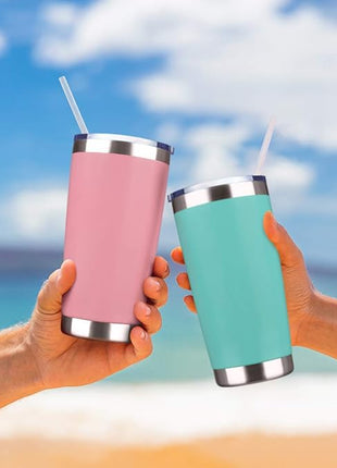 20oz Tumbler Bulk Stainless Steel Vacuum Insulated Tumblers with Lid Double Wall Travel Mug Durable Powder Coated Coffee Cup, Suitable for Ice Drinks and Hot Beverage (Pink 1pack)