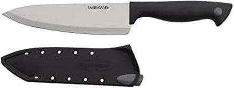 Farberware Edgekeeper 6-Inch Chef Knife with Self-Sharpening Blade Cover, High Carbon-Stainless Steel Kitchen Knife with Ergonomic Handle, Razor-Sharp, Black (Pack of 12)