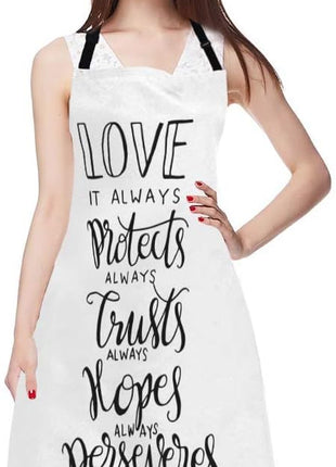 EKOBLA Bible Verse Aprons Love It Protect Always Trust Always Hopes Always Perseveres Waterproof Resistant Chef Cooking Kitchen BBQ Adjustable Aprons for Women Men 27x31 Inch