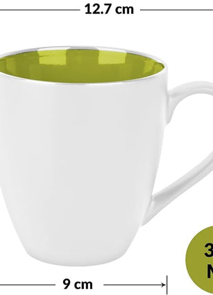 MIAMIO - Set of 6 Stoneware Coffee Mugs 12 Ounce/Cup Set - Le Papillon Collection (White-Colourful)