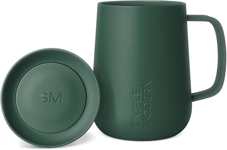 Simple Modern Voyager Signature Mug | Travel Coffee Tumbler with 360° Lid and Handle | Ceramic-Lined Insulated Stainless Steel Iced Cold Brew Cup | 12oz, Forest