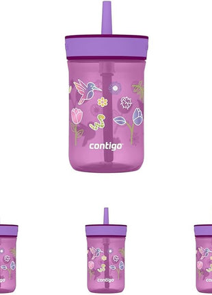 Contigo Leighton Straw Tumbler, 14 oz, Grape (Tulips) (Pack of 4)