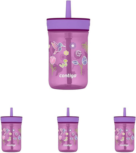 Contigo Leighton Straw Tumbler, 14 oz, Grape (Tulips) (Pack of 4)