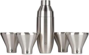 Snowfox Premium Vacuum Insulated Stainless Steel 22oz Cocktail Shaker and 4 Martini Glass Set, Home Bar Accessories, Elegant Drink Mixer, Leak Proof Lid & Built In Strainer, Gift Box