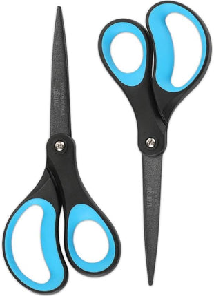 LIVINGO 2 Pack 8" Titanium Non-Stick Scissors, Professional Stainless Steel Comfort Grip, All-Purpose, Straight Office Craft Scissors for DIY(Blue/Black)