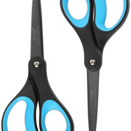 LIVINGO 2 Pack 8" Titanium Non-Stick Scissors, Professional Stainless Steel Comfort Grip, All-Purpose, Straight Office Craft Scissors for DIY(Blue/Black)