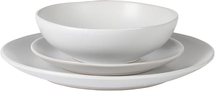 Gibson Home Bethel 18 Piece Plates and Bowls Ceramic Stoneware Organic Shape Dinnerware Set (Service for 6) - Matte White