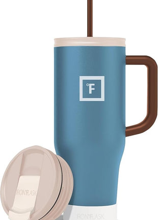 IRON °FLASK Co-Pilot Insulated Mug w/Boot, Straw & Flip Cap Lids - Cup Holder Bottle for Hot, Cold Drink - Leak-Proof - Water, Coffee Portable Travel Mug - Desert Oasis, 40 Oz