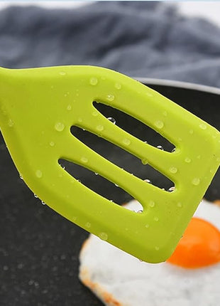 2Pack Small Silicone Turner High Heat Resistant Slotted Spatula for Fish, Eggs, Pancakes and More (8.2 IN, Green)