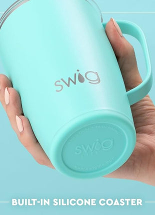 Swig Life 18oz Travel Mug, Insulated Tumbler with Handle and Lid, Cup Holder Friendly, Dishwasher Safe, Stainless Steel, Travel Coffee Cup (Sun Dance)