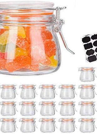 Encheng Small Glass Jars With Airtight Lids, Glass Spice Jars 5 oz,Maosn Jars With Leak Proof Rubber Gasket 150ml,Glass Storage Containers With Hinged Lid,Mini Kitchen Canisters 24 Pack