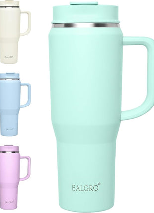 40 oz Tumbler with Handle, Insulated Tumblers with Lid and Straw, Large Metal Sports Water Bottle Jug, Thermal Stainless Steel Travel Coffee Mug Cup, Seafoam