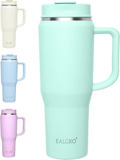 40 oz Tumbler with Handle, Insulated Tumblers with Lid and Straw, Large Metal Sports Water Bottle Jug, Thermal Stainless Steel Travel Coffee Mug Cup, Seafoam