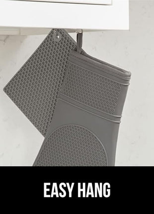 GORILLA GRIP BPA-Free Soft Silicone Oven Mitts and Pot Holders Sets of 4, Heat Resistant Waterproof Cooking Gloves, Thick Cotton Lining, Flexible Gripping for Baking Grilling, Kitchen Trivets, Gray