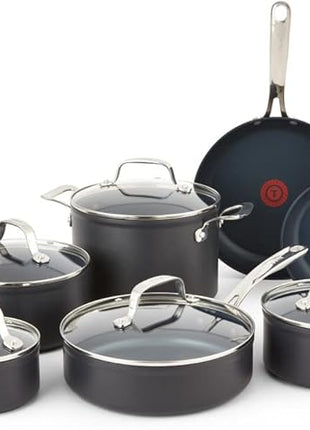 T-fal Platinum Hard Anodized Nonstick Cookware Set 12 Piece Oven Broiler Safe 500F, Lid Safe 350F Pots and Pans, Dishwasher Safe Black
